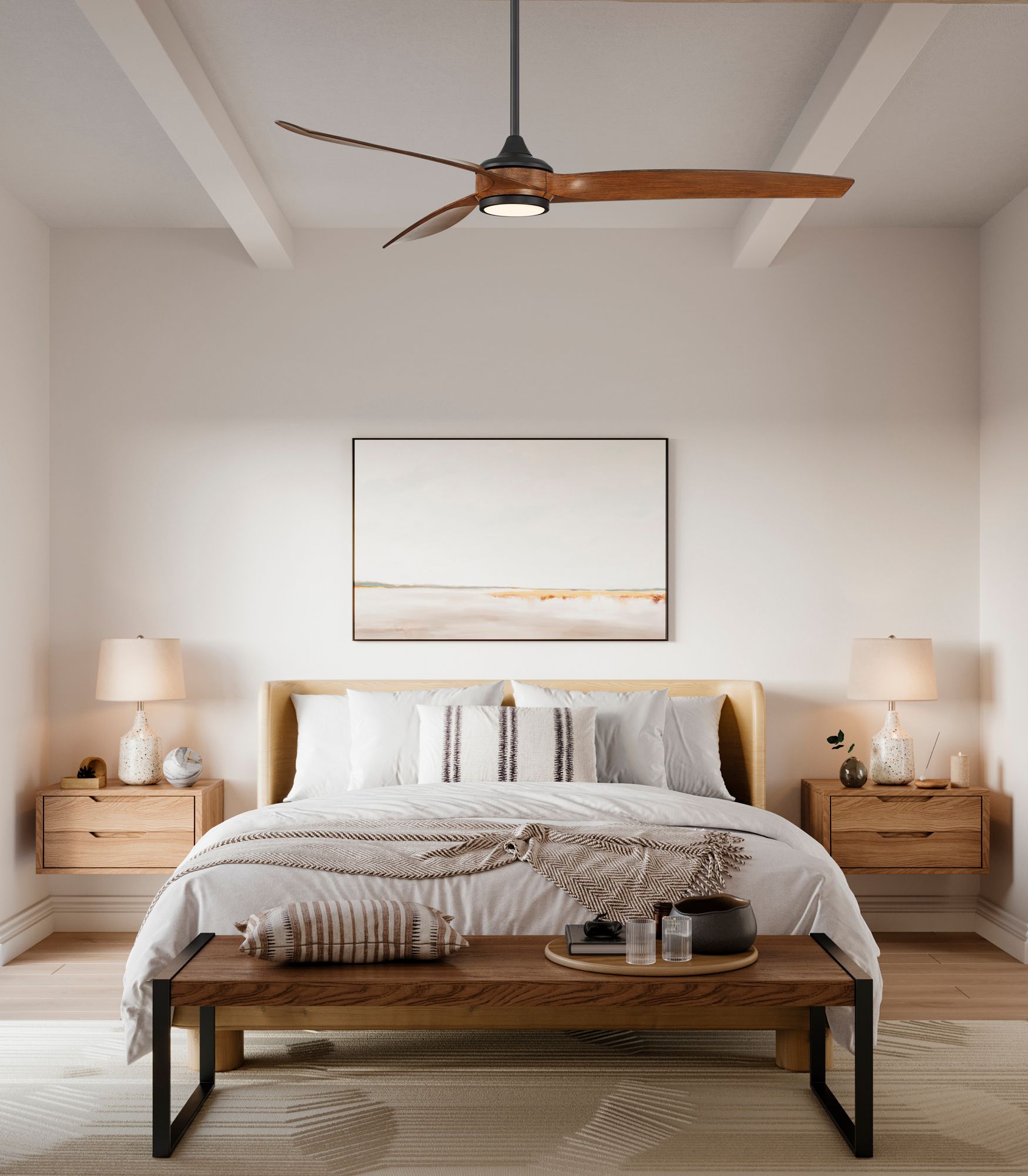 60" Casa Vieja La Jolla Surf Matte Black LED Ceiling Fan with Remote in scene