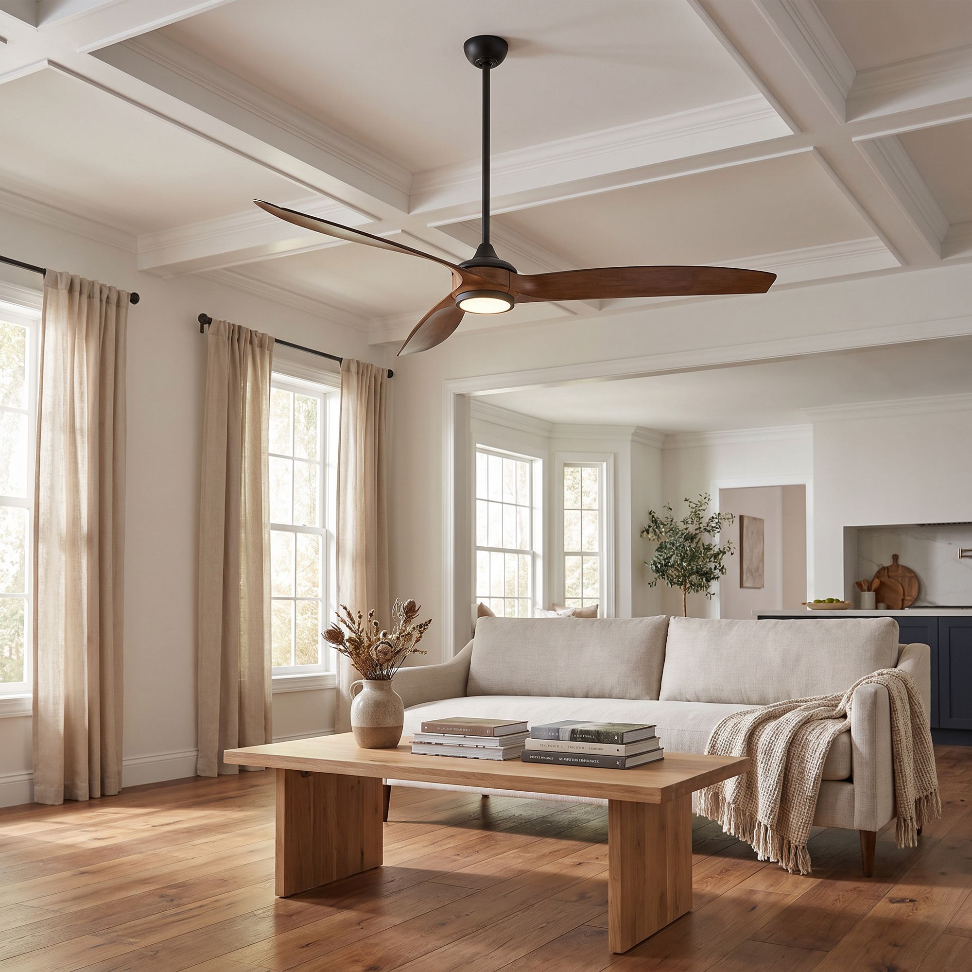 Image 1 60" Casa Vieja La Jolla Surf Matte Black LED Ceiling Fan with Remote in scene