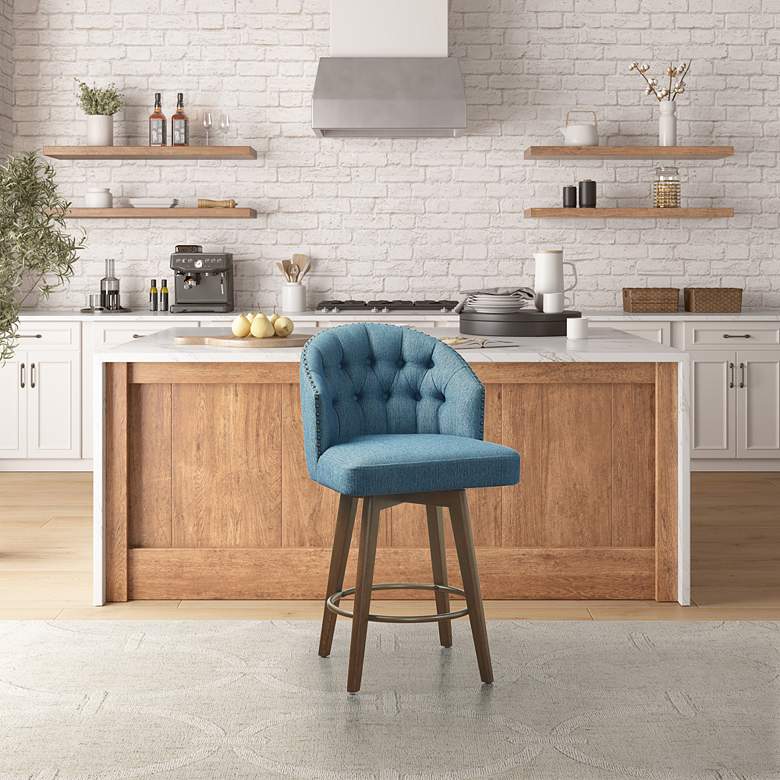 Image 1 Boyle 26 inch Blue Tufted Fabric Swivel Counter Stool in scene