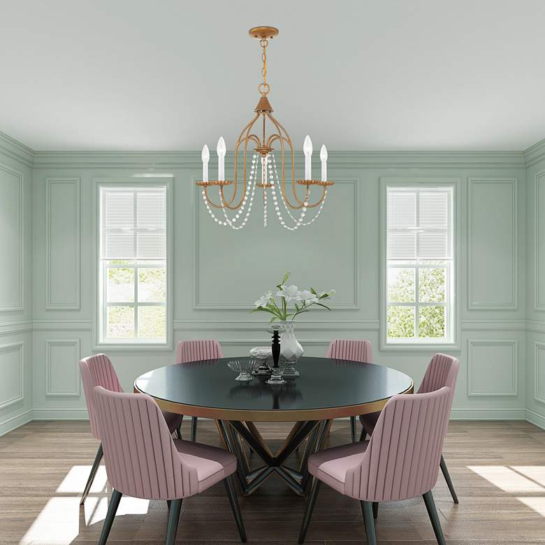 Image 1 5 Light Antique Gold Leaf Chandelier in scene
