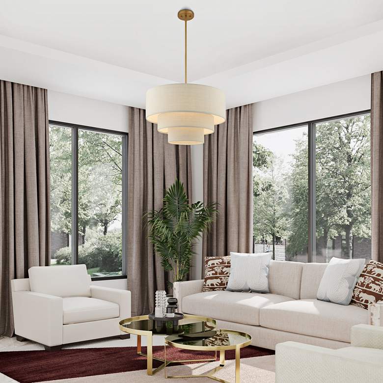 Image 1 Bellingham 23"W Antique Gold Leaf 3-Tier Drum Pendant Light in scene