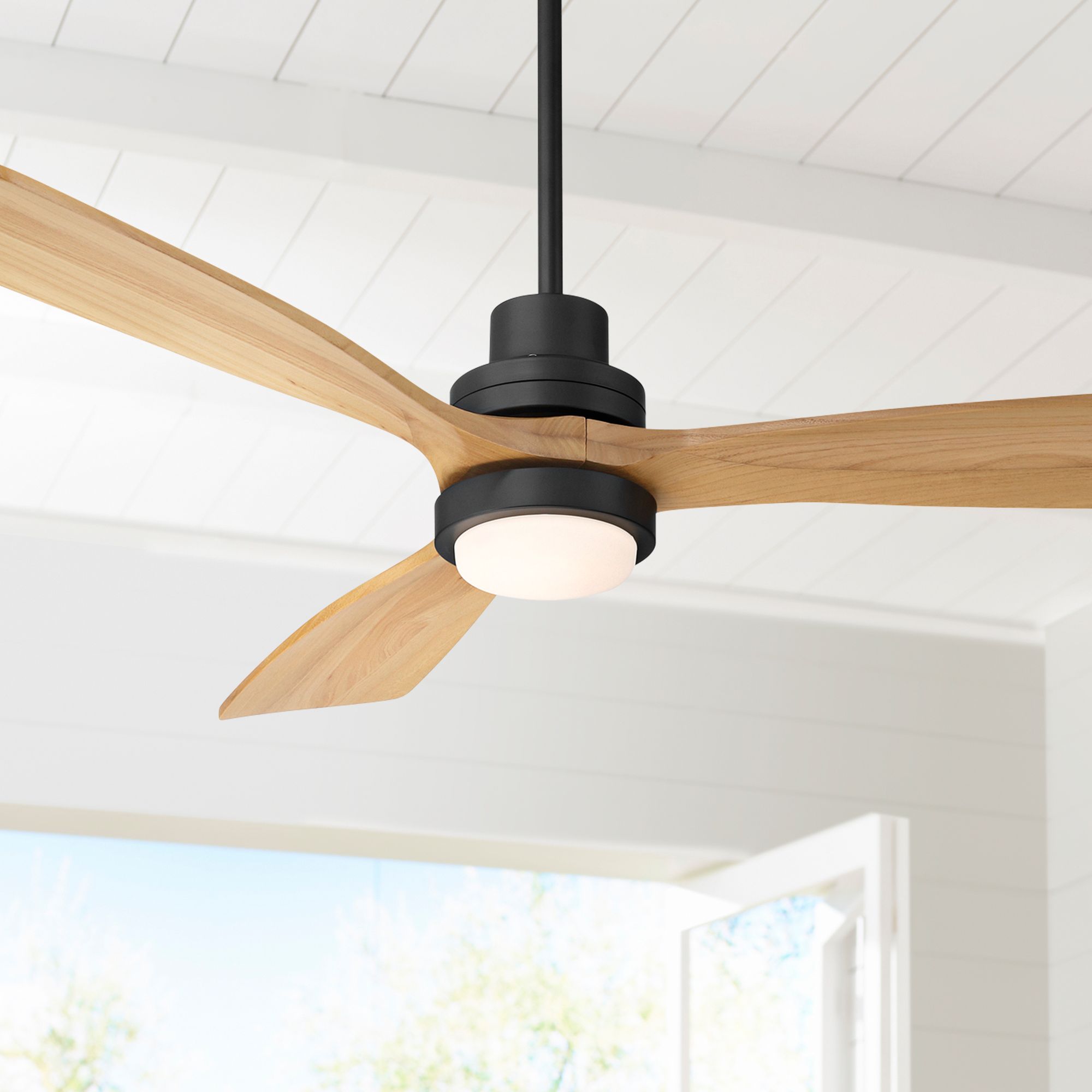 Image 1 52" Casa Delta DC Matte Black Outdoor CCT LED Ceiling Fan with Remote in scene
