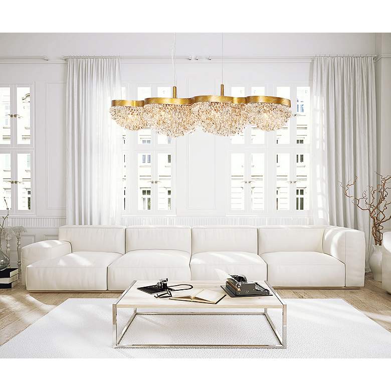 Image 1 Mondo 59" Wide Antique Gold Crystal 15-Light Chandelier in scene