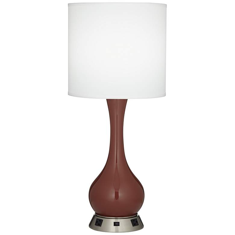 Image 1 41C31 - Fireweed Red Glass Table Lamp with Brushed Nickel Work Station