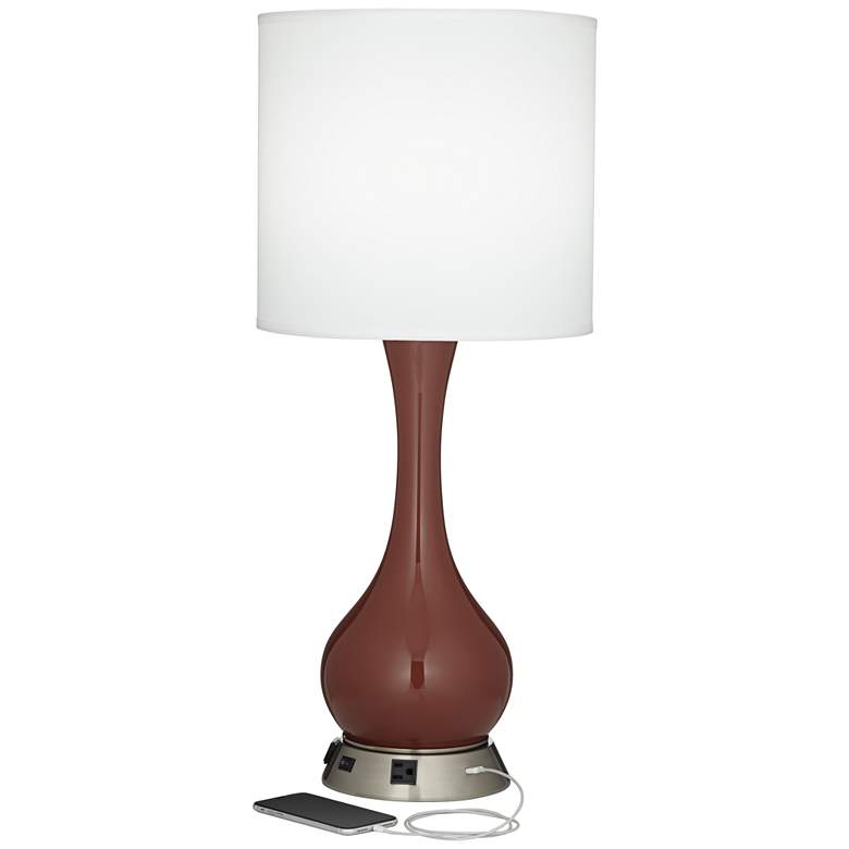 Image 3 41C31 - Fireweed Red Glass Table Lamp with Brushed Nickel Work Station more views
