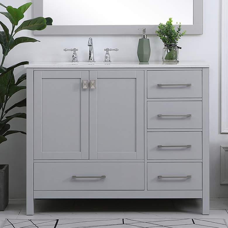 Image 1 42 in. Gray Single Sink Bathroom Vanity, Calacatta White Quartz Top