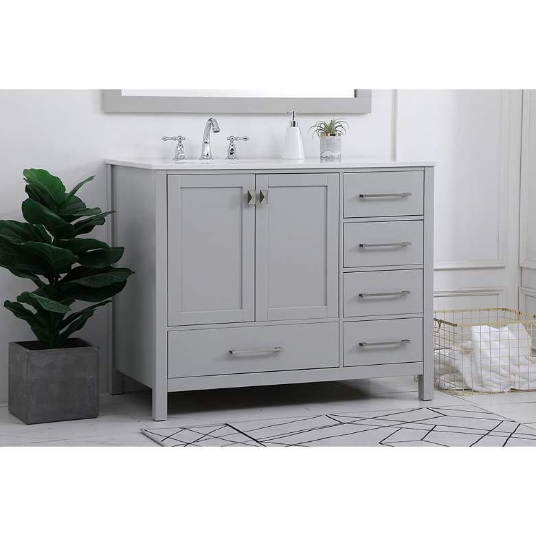 Image 3 42 in. Gray Single Sink Bathroom Vanity, Calacatta White Quartz Top more views