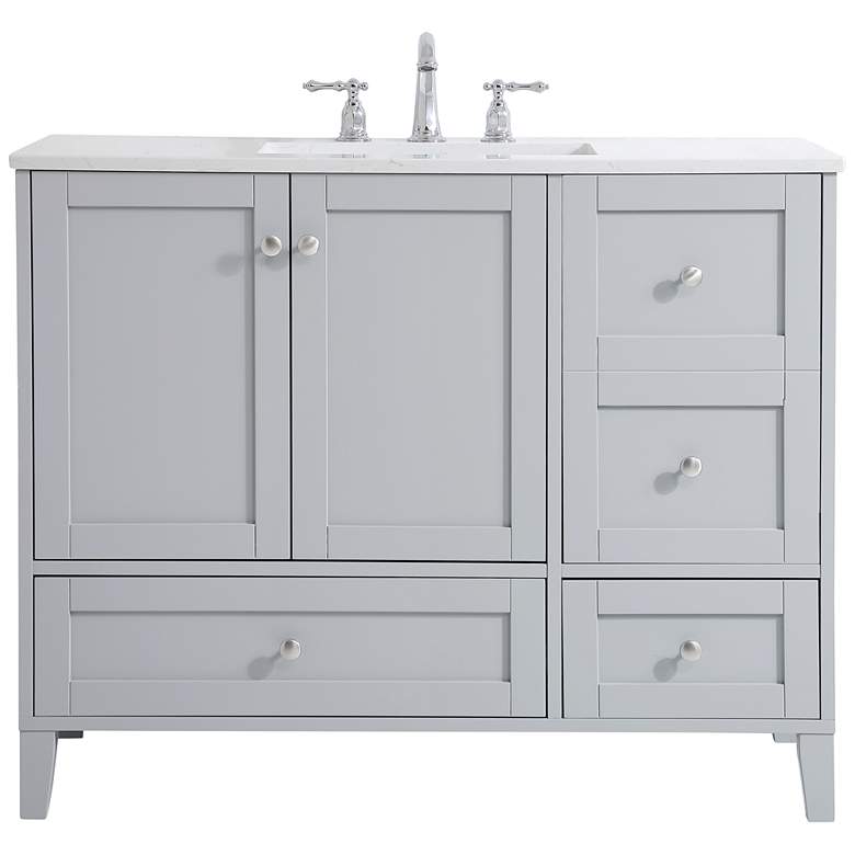 Image 1 42 in. Grey Single Sink Bathroom Vanity With White Calacatta Quartz Top