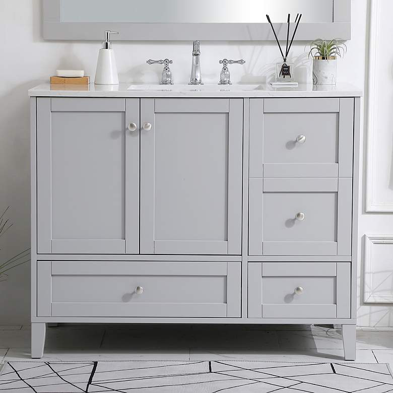 Image 1 42 in. Grey Single Sink Bathroom Vanity With White Calacatta Quartz Top