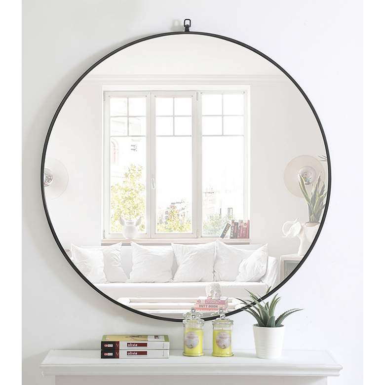Image 1 42-in W x 42-in H Metal Frame Round Wall Mirror in Black