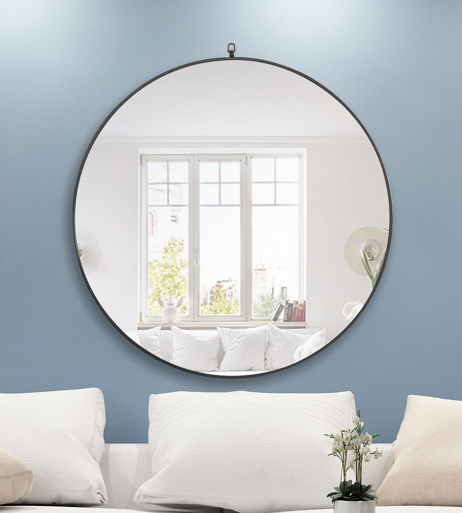 42-in W x 42-in H Metal Frame Round Wall Mirror in Black