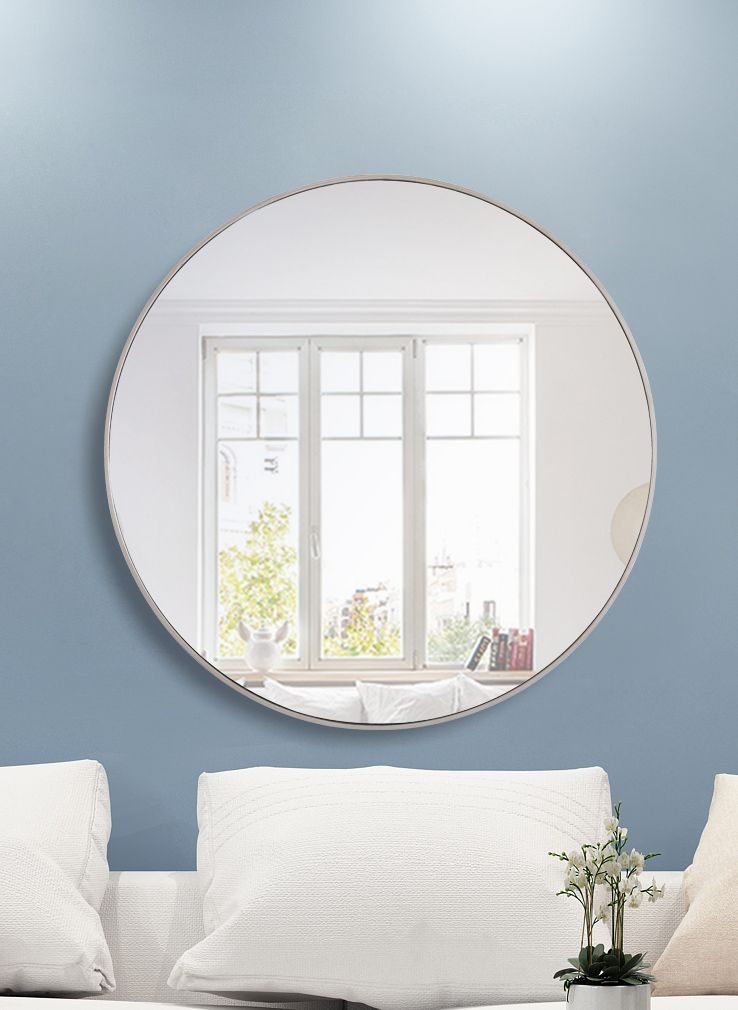 Image 3 42-in W x 42-in H Metal Frame Round Wall Mirror in Silver more views