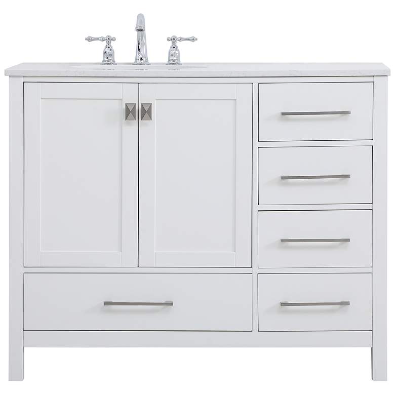 Image 2 42 in. White Single Sink Bathroom Vanity, Calacatta White Quartz Top
