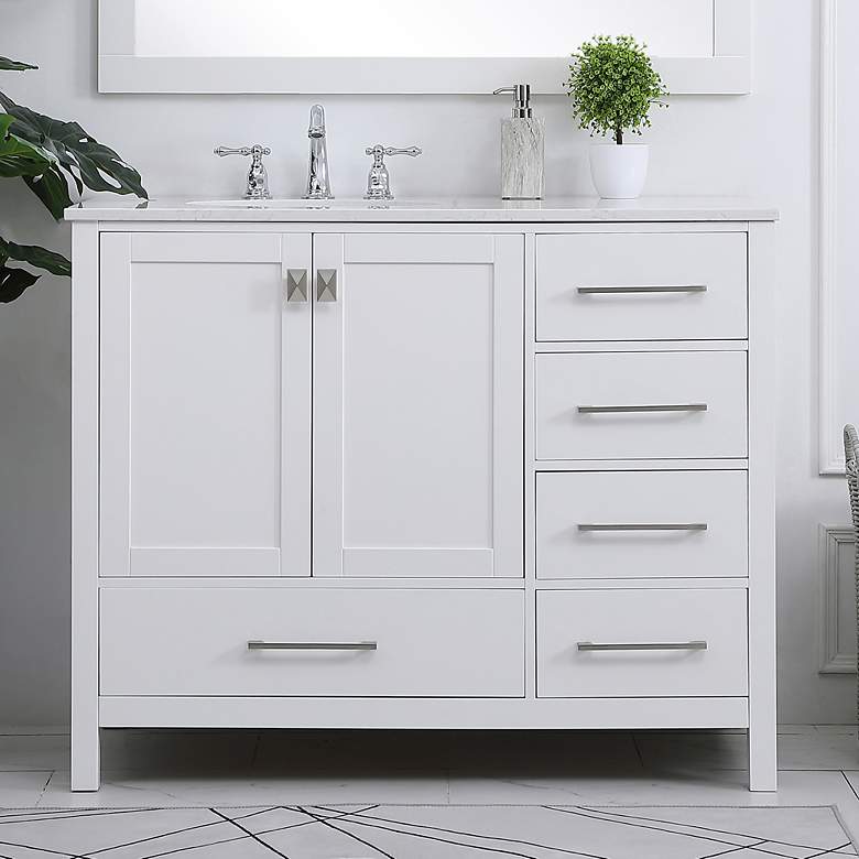 Image 1 42 in. White Single Sink Bathroom Vanity, Calacatta White Quartz Top