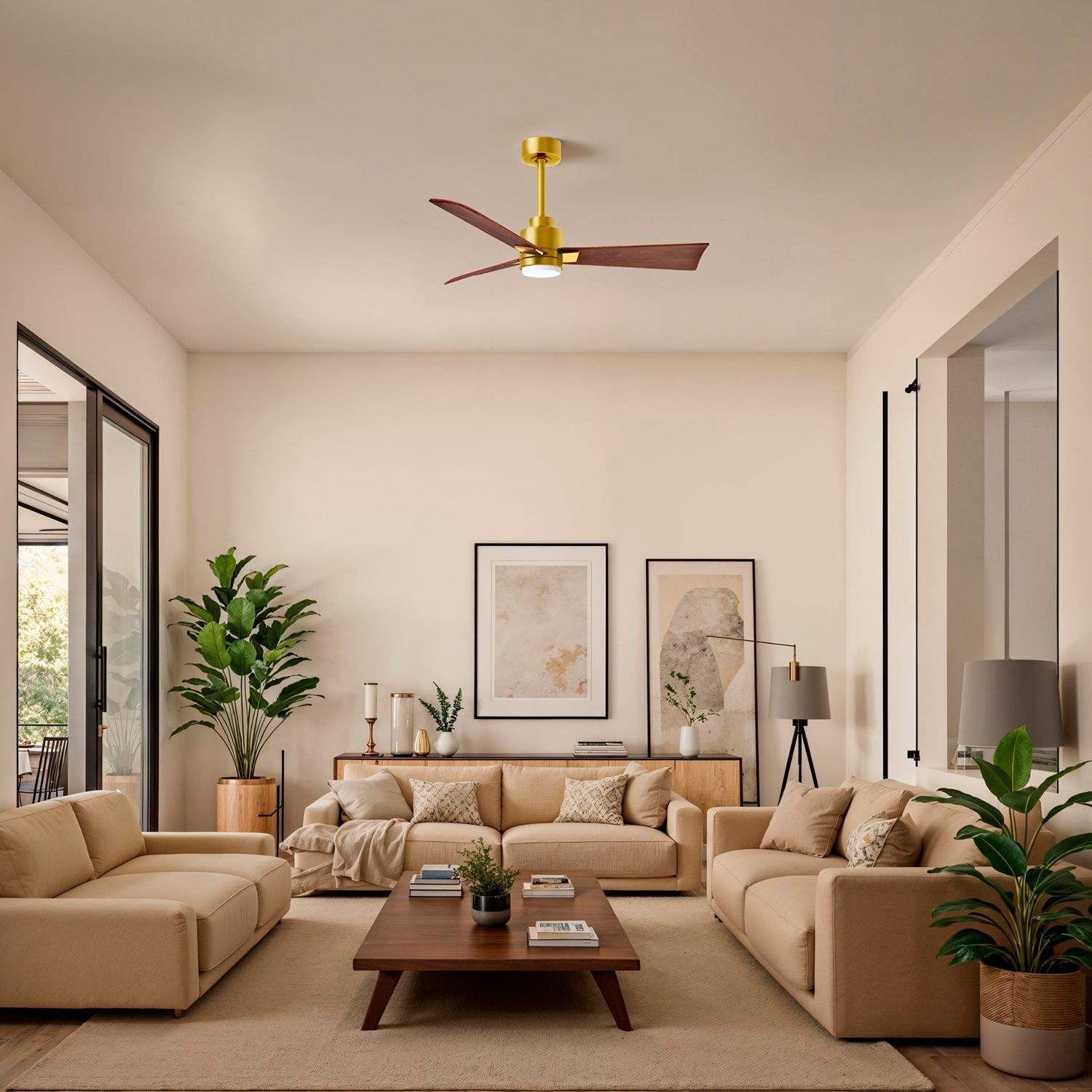 42" Alessandra Brushed Brass and Walnut LED Ceiling Fan