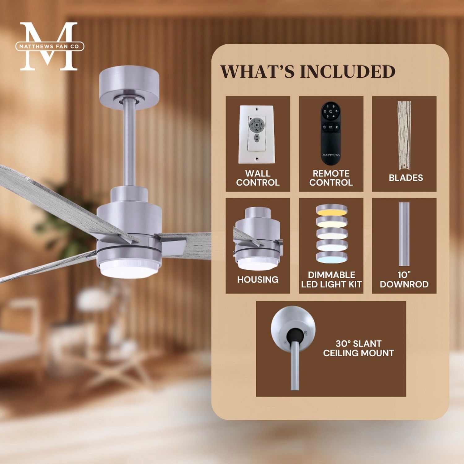 42" Alessandra Brushed Nickel and Barnwood LED Ceiling Fan