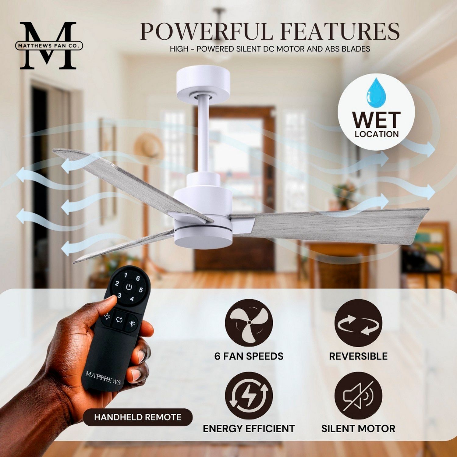 42" Alessandra Matte White and Barnwood Ceiling Fan