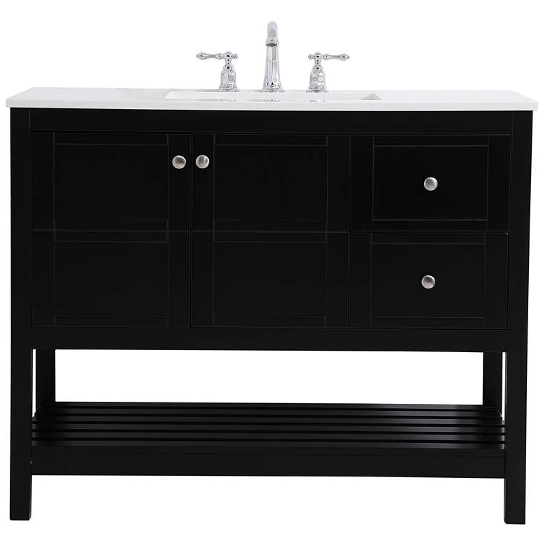 Image 1 42-Inch Black Single Sink Bathroom Vanity With White Calacatta Quartz Top