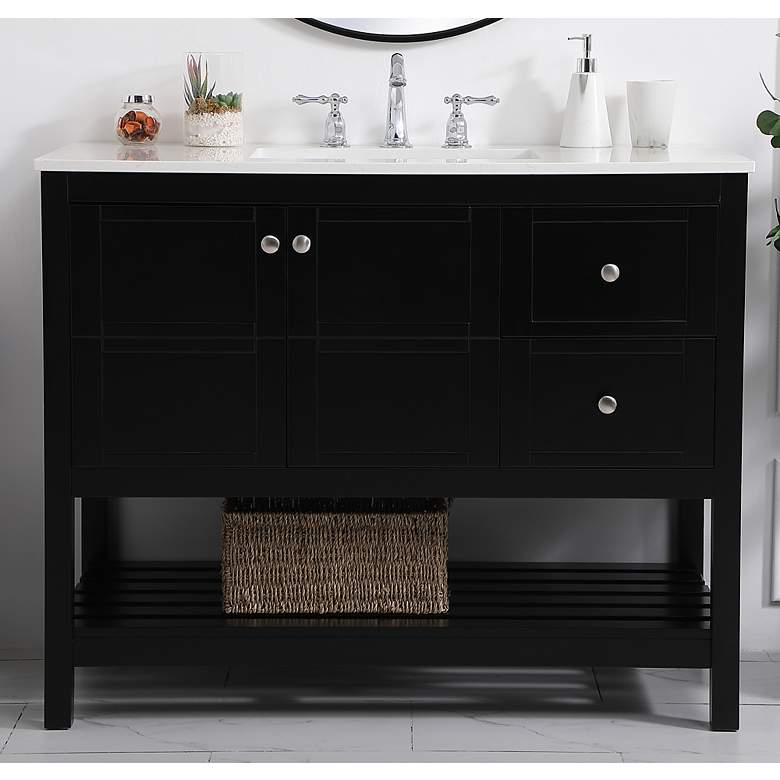 Image 1 42-Inch Black Single Sink Bathroom Vanity With White Calacatta Quartz Top