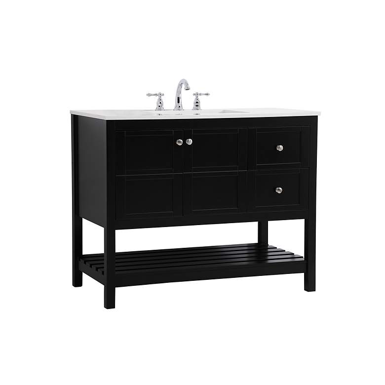 Image 3 42-Inch Black Single Sink Bathroom Vanity With White Calacatta Quartz Top more views