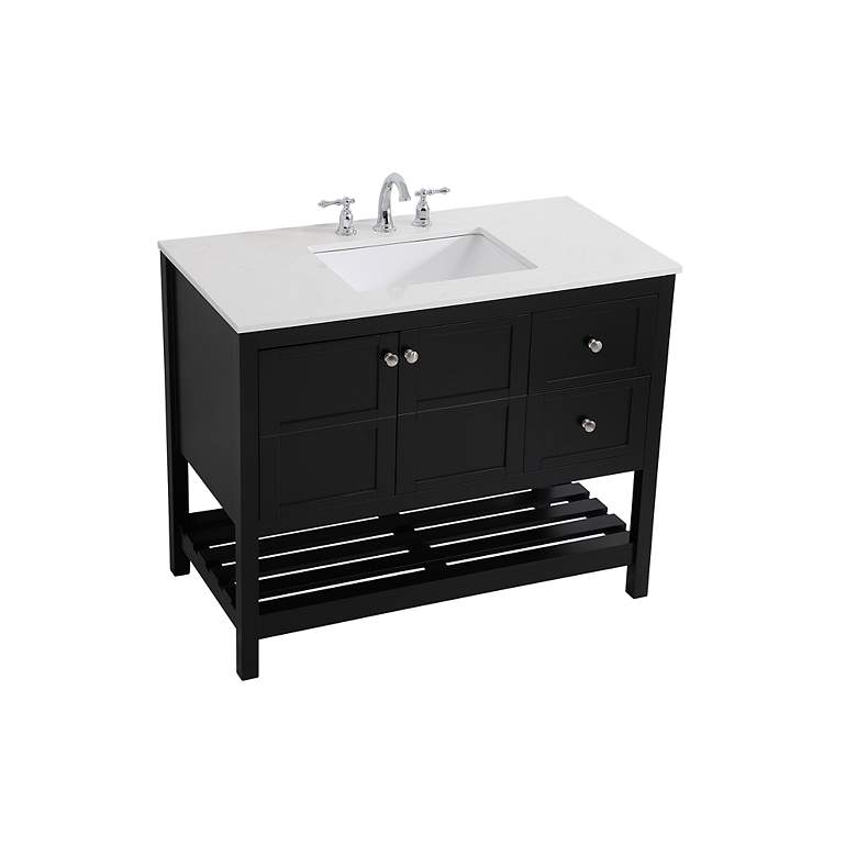 Image 4 42-Inch Black Single Sink Bathroom Vanity With White Calacatta Quartz Top more views