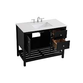 Image5 of 42-Inch Black Single Sink Bathroom Vanity With White Calacatta Quartz Top more views