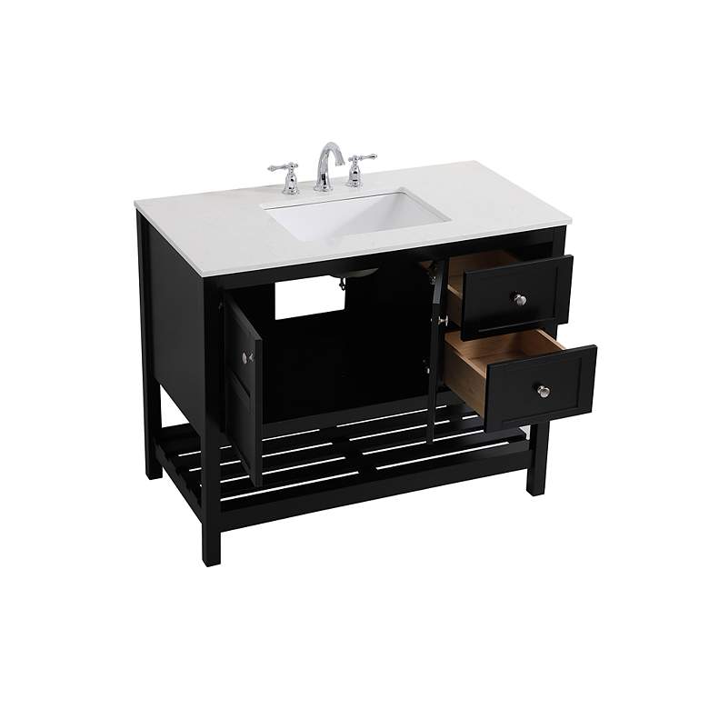 Image 5 42-Inch Black Single Sink Bathroom Vanity With White Calacatta Quartz Top more views
