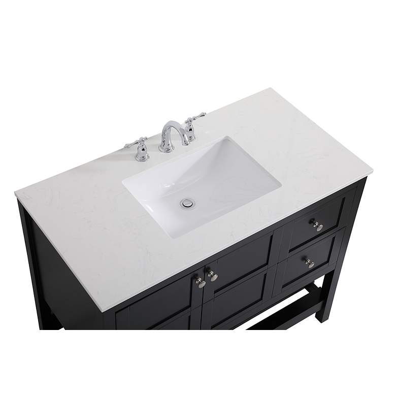 Image 6 42-Inch Black Single Sink Bathroom Vanity With White Calacatta Quartz Top more views