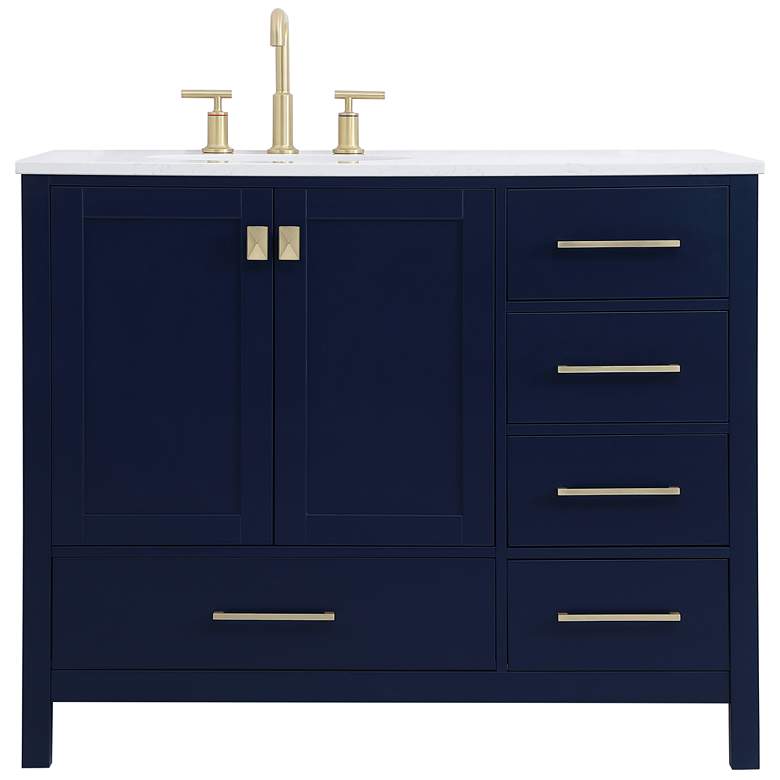 Image 1 42 inch Blue Single Sink Bathroom Vanity, Calacatta White Quartz Top