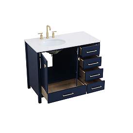 Image5 of 42 inch Blue Single Sink Bathroom Vanity, Calacatta White Quartz Top more views