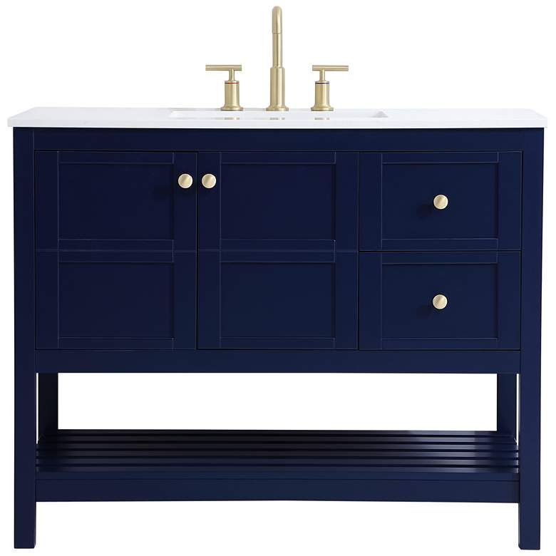 Image 1 42-Inch Blue Single Sink Bathroom Vanity w/ White Calacatta Quartz Top