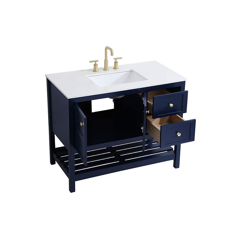 Image 5 42-Inch Blue Single Sink Bathroom Vanity w/ White Calacatta Quartz Top more views