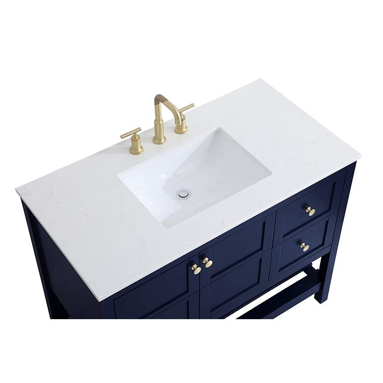 Image 7 42-Inch Blue Single Sink Bathroom Vanity w/ White Calacatta Quartz Top more views
