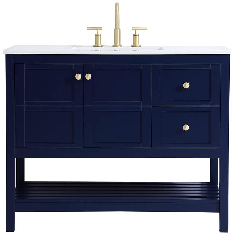 Image 1 42-Inch Blue Single Sink Bathroom Vanity with Calacatta White Quartz Top