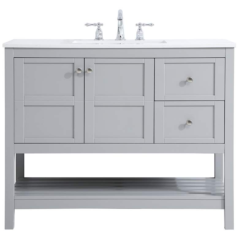 Image 1 42-Inch Gray Single Sink Bathroom Vanity with Calacatta White Quartz Top