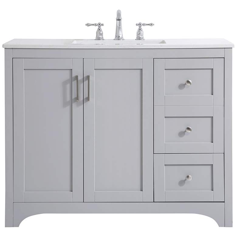 Image 1 42-Inch Grey Single Sink Bathroom Vanity With White Calacatta Quartz Top