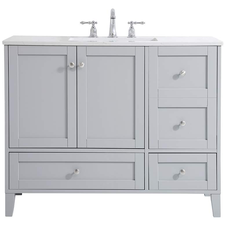 Image 1 42-Inch Grey Single Sink Bathroom Vanity With White Calacatta Quartz Top