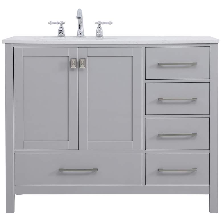 Image 1 42-Inch Grey Single Sink Bathroom Vanity With White Calacatta Quartz Top