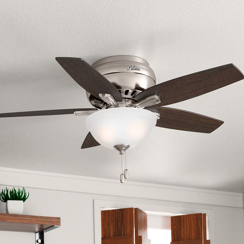 Image 1 42" Hunter Newsome Brushed Nickel LP Ceiling Fan with LED Light Kit