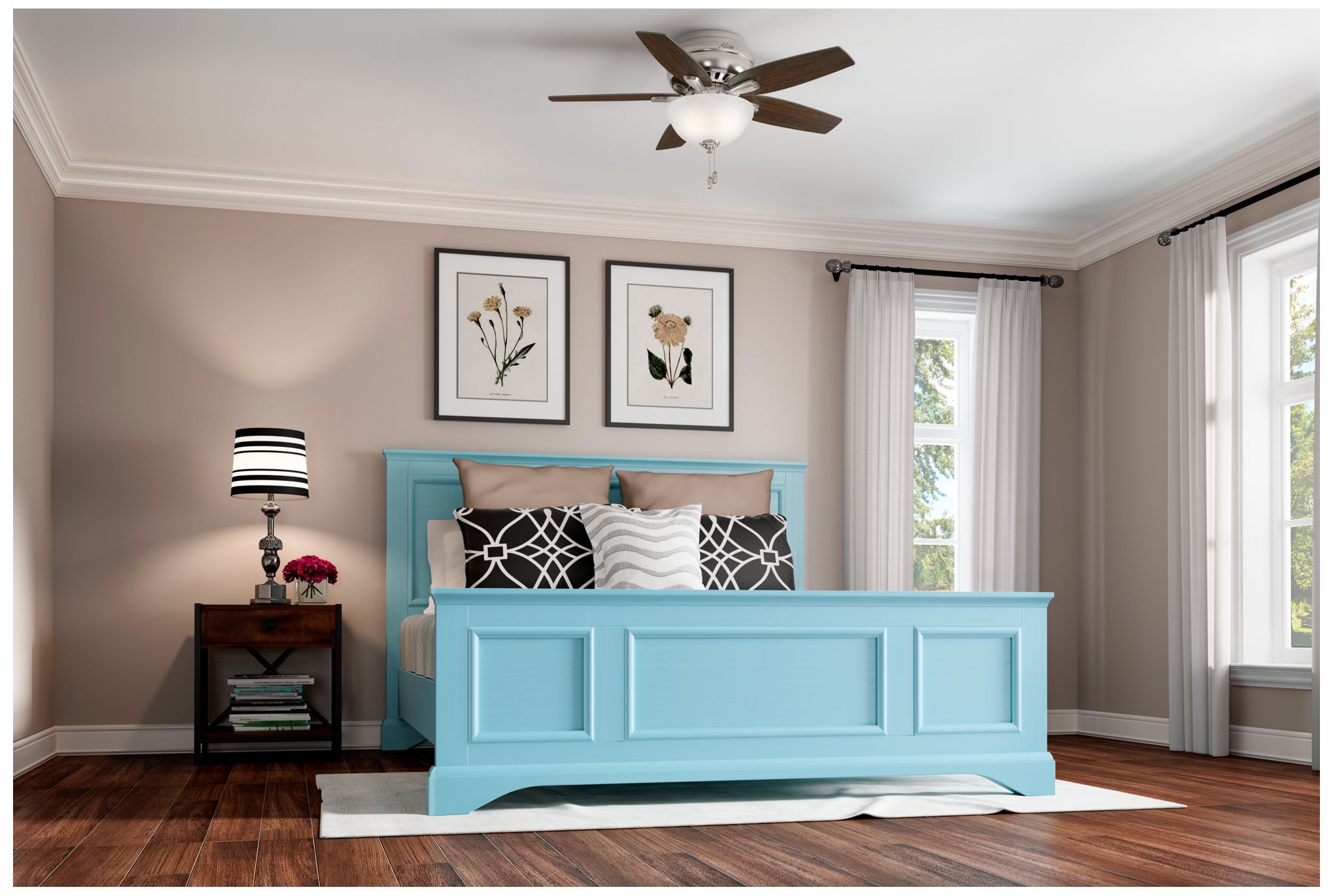 Image 6 42" Hunter Newsome Brushed Nickel LP Ceiling Fan with LED Light Kit more views