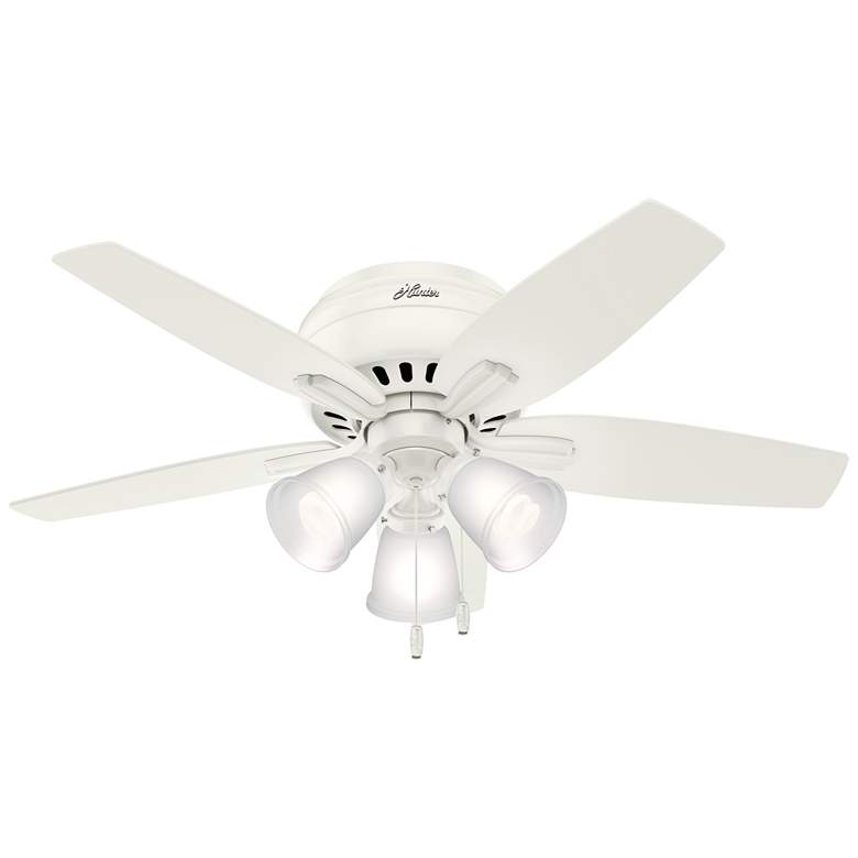 Image 1 42 inch Hunter Newsome Fresh White Low Profile Ceiling Fan with LED Light