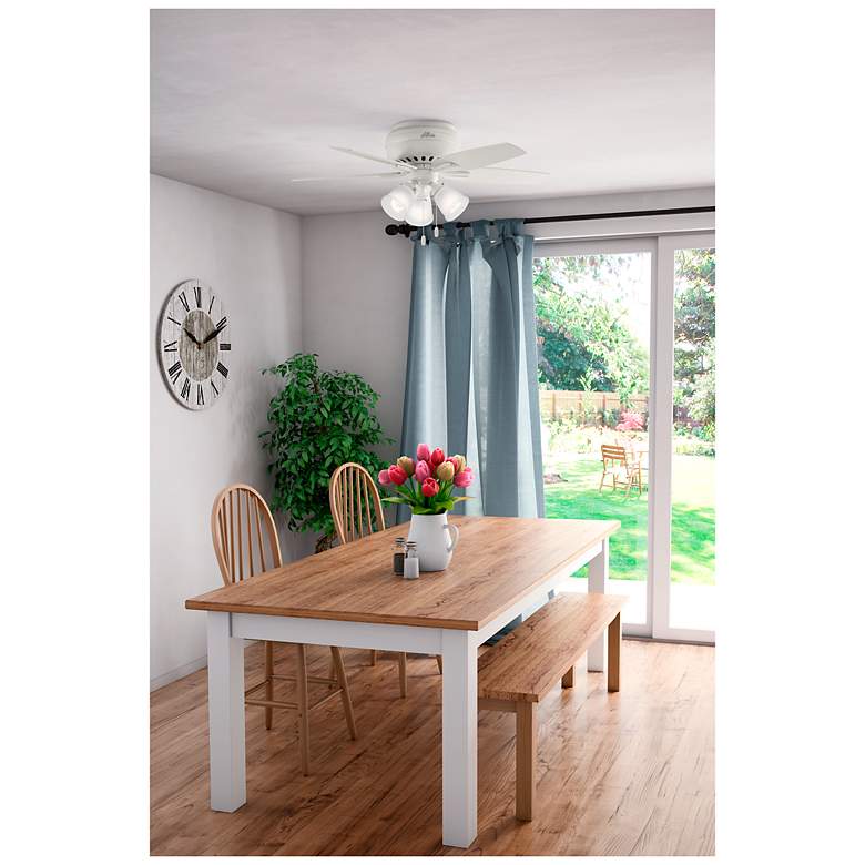 Image 7 42" Hunter Newsome Fresh White Low Profile Ceiling Fan with LED Light more views