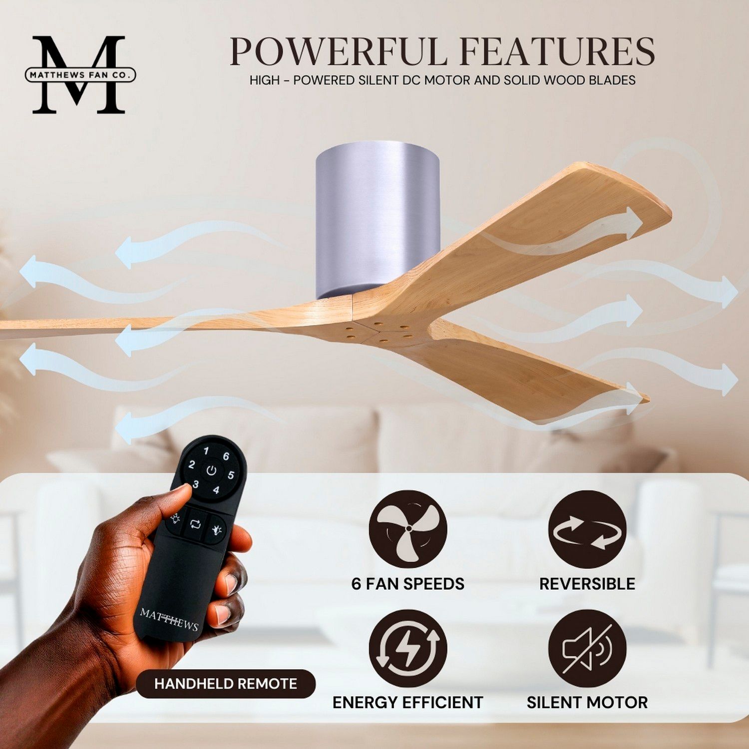 42" Irene-3H Brushed Nickel and Light Maple Hugger Ceiling Fan