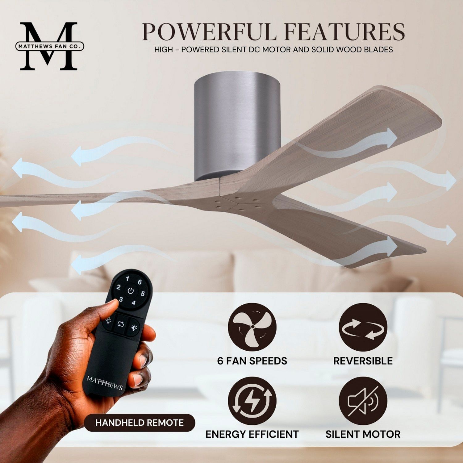 42" Irene-3H Brushed Pewter and Gray Ash Hugger Ceiling Fan