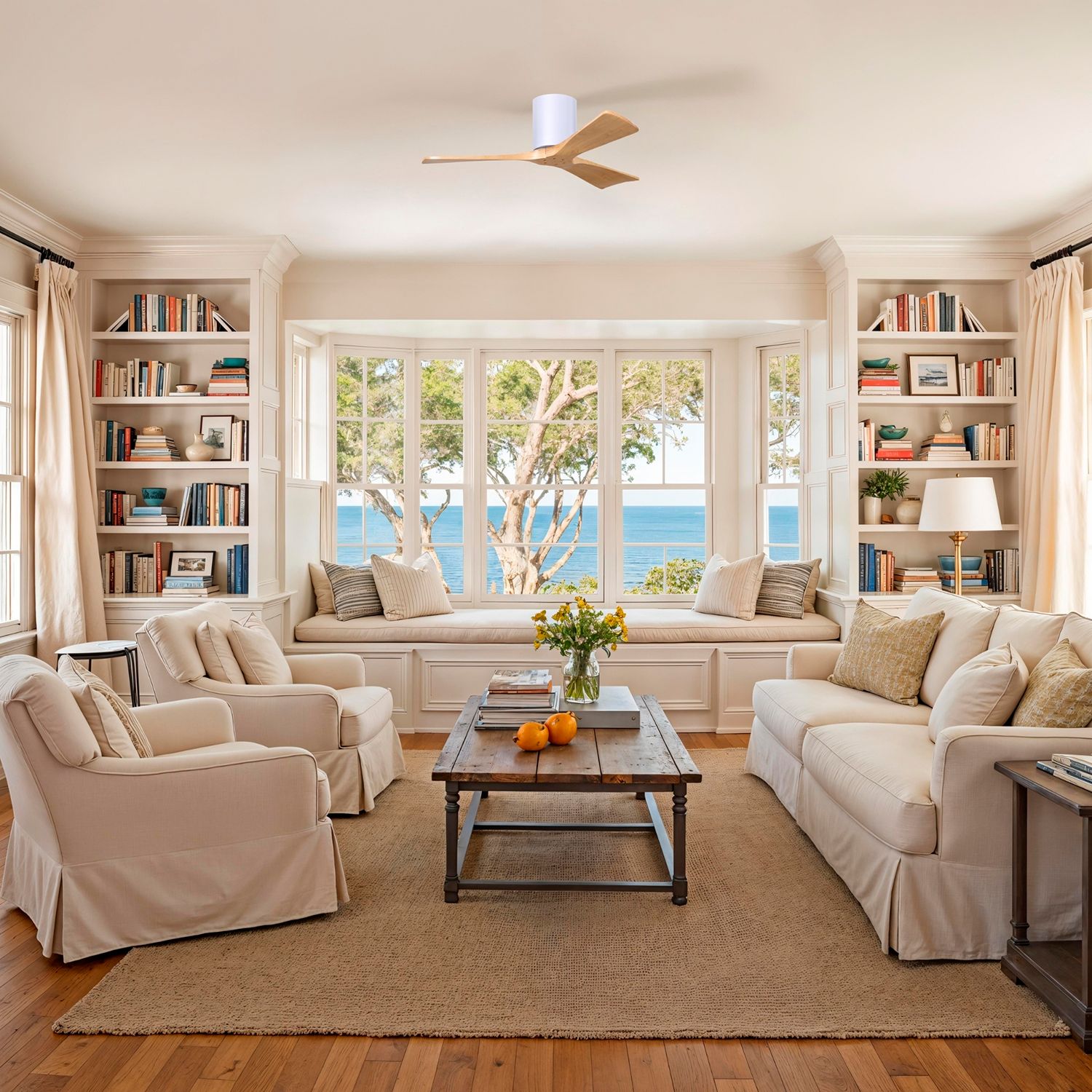 42" Irene-3H Matte White and Light Maple Tone Ceiling Fan