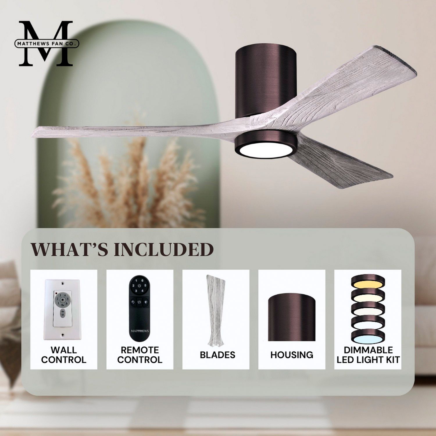 42" Irene-3HLK Brushed Bronze and Barn Wood LED Ceiling Fan