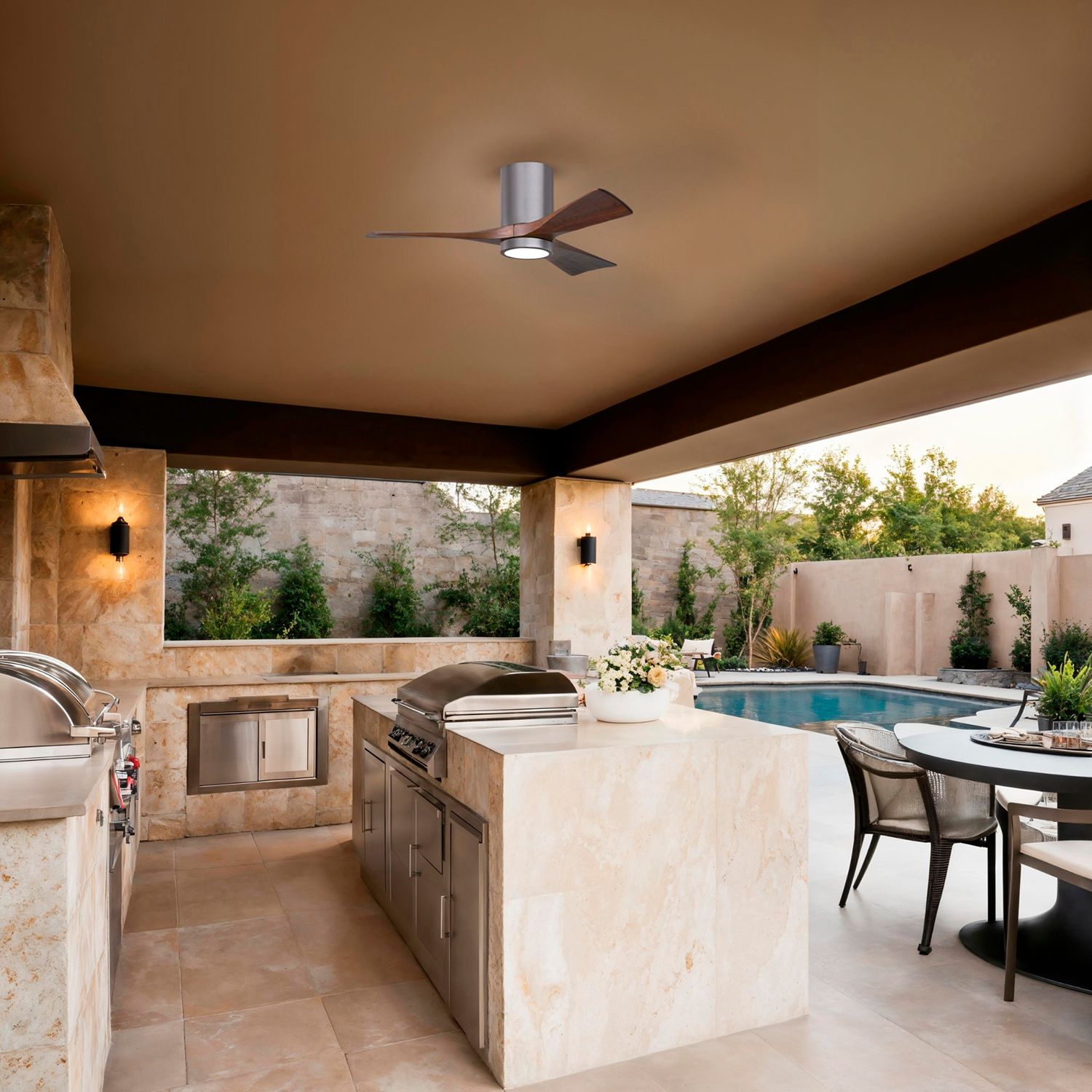 42" Irene-3HLK Brushed Pewter and Walnut Tone Ceiling Fan