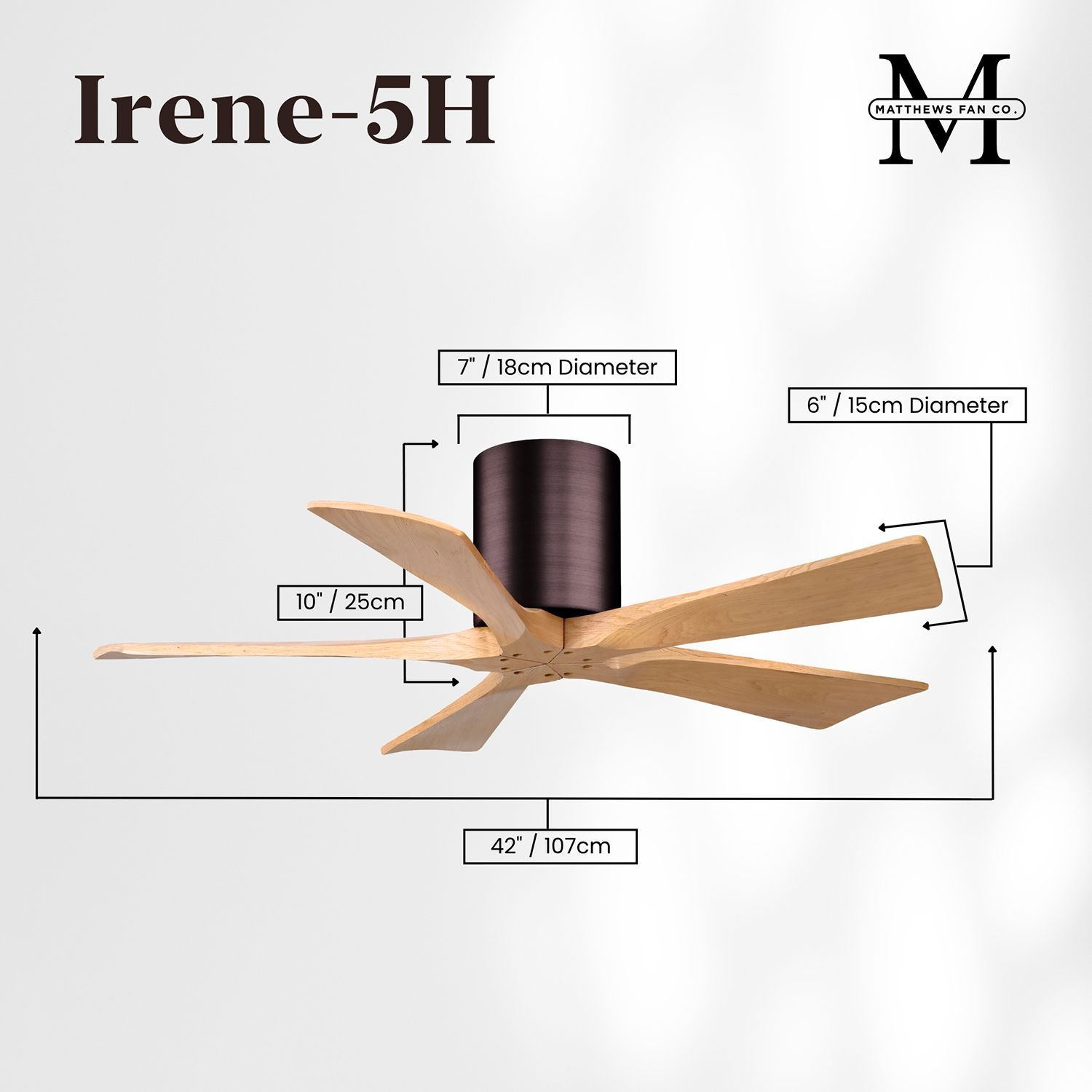 42" Irene-5H Brushed Bronze and Light Maple Ceiling Fan