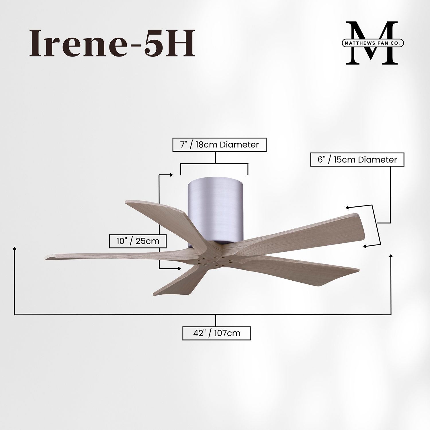 42" Irene-5H Brushed Nickel and Gray Ash Ceiling Fan