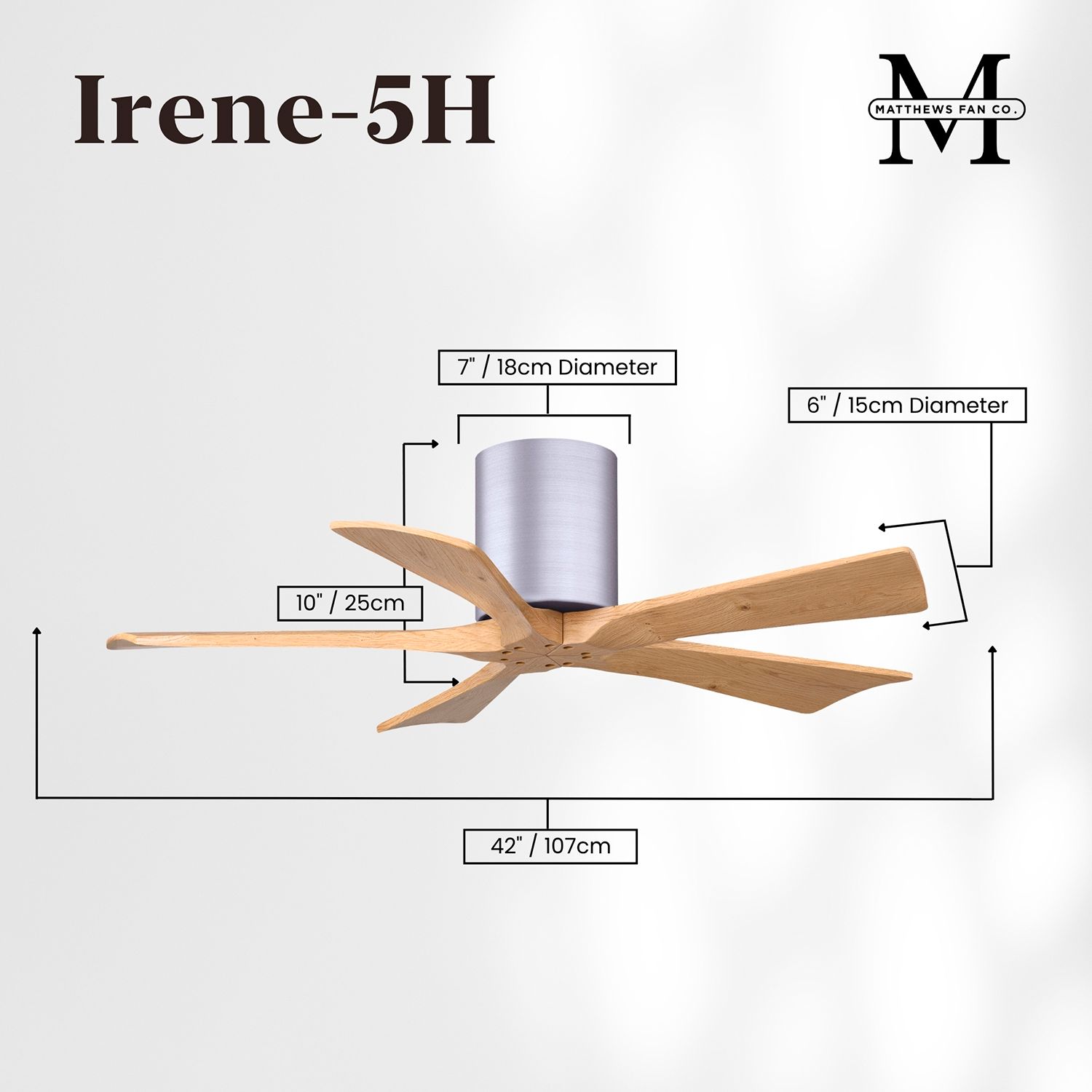 42" Irene-5H Brushed Nickel and Light Maple Ceiling Fan